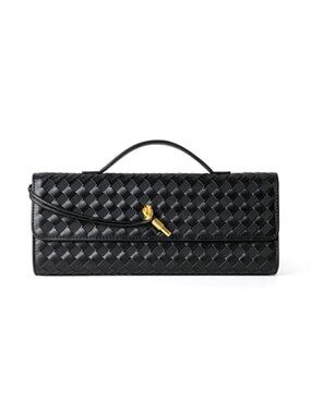 Evening Clutch for Women, Formal Woven Leather & Suede Crossbody Handbags, Black